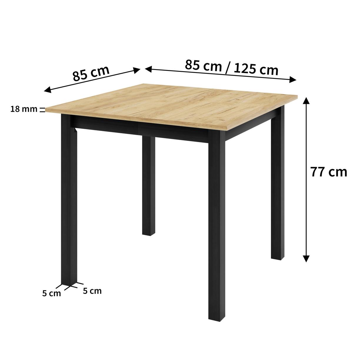 ESSTISCH MARCO P Ausziehbar 85 - 125 / 85 x 77 cm - Schwarz/Weiß, Holz (85/85/77cm) - MASSENO