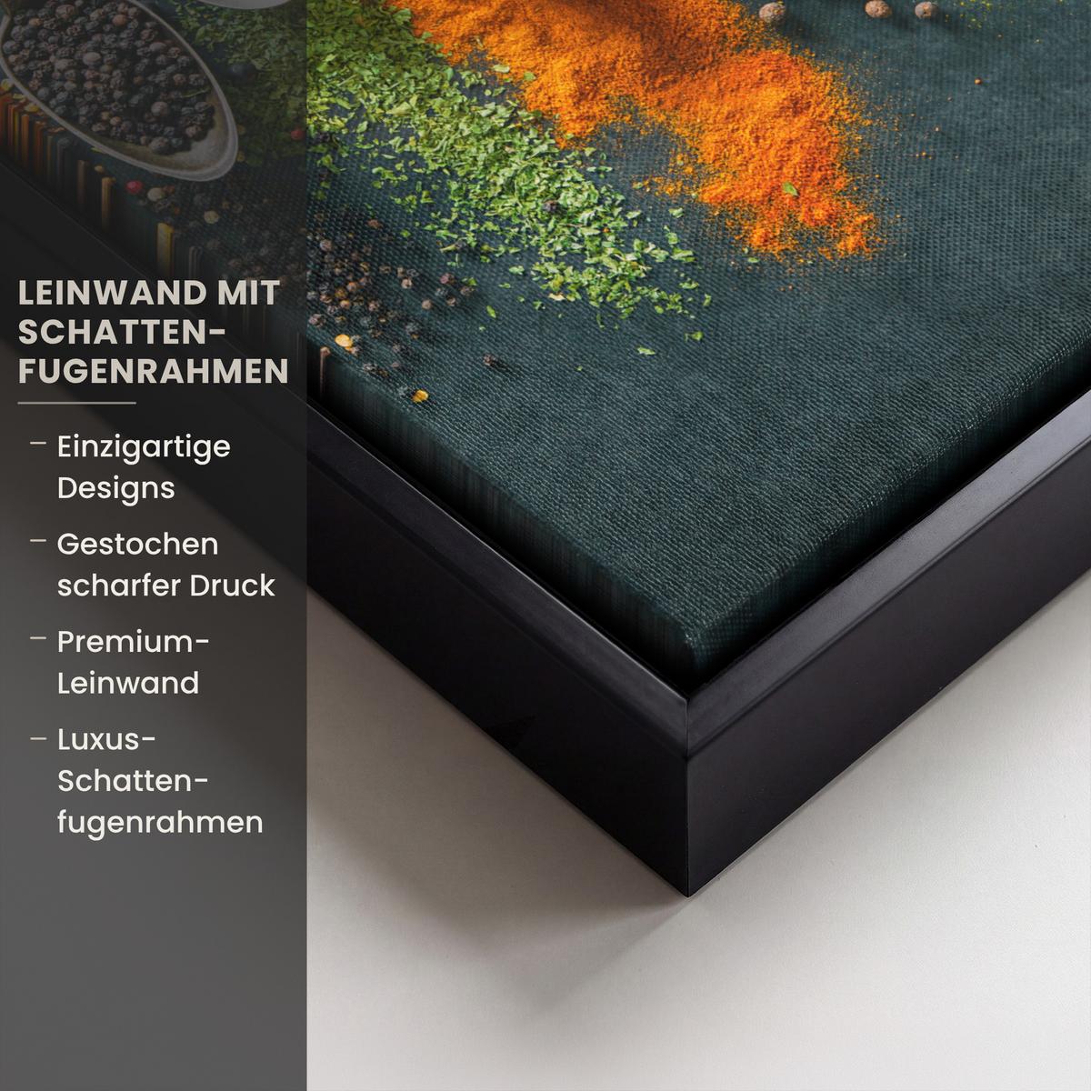 LEINWAND Bilder mit Rahmen - Kräuter - Gewürze - Löffel - 20x30 - Currygelb, Textil (20/30cm) - MuchoWow