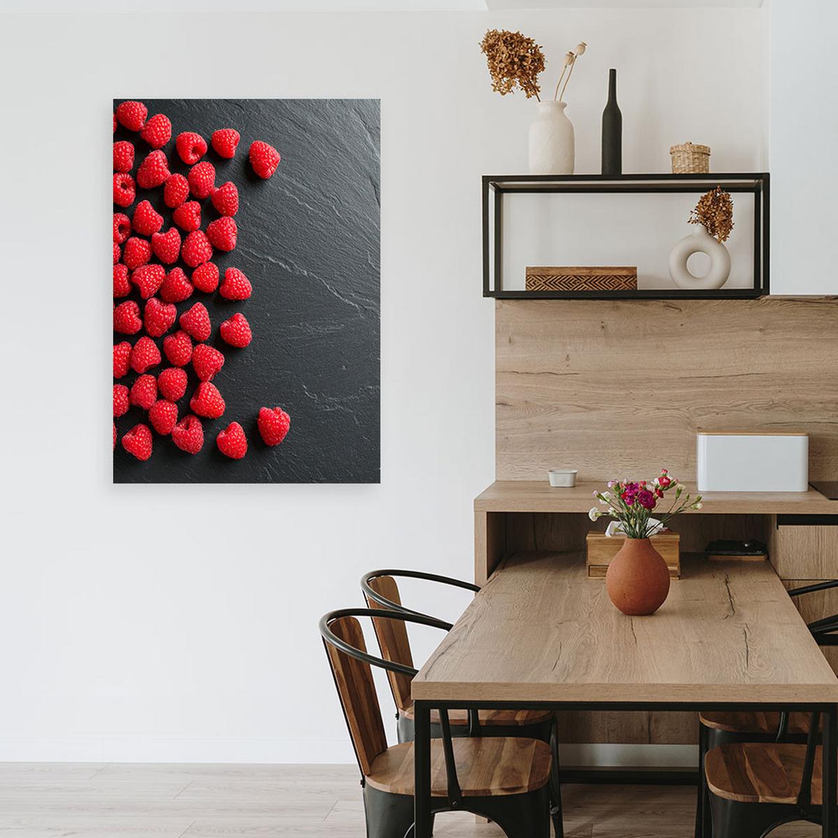 LEINWANDBILD Rote Himbeeren 60x90cm - Rot, Textil (60/90cm) - Feeby