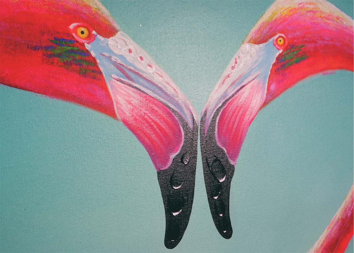ÖLGEMÄLDE FLAMINGO HANDGEMALT Mehrfarbig - Multicolor, Textil (90/90cm) - MCW