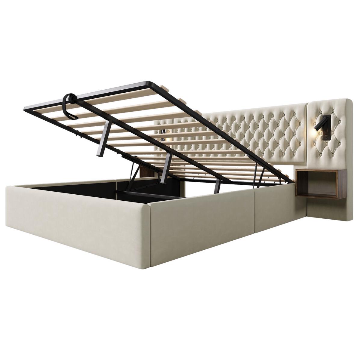 DOPPELBETT Beige 261/210/105 cm - Beige, Holzwerkstoff/Textil - Urban Meuble