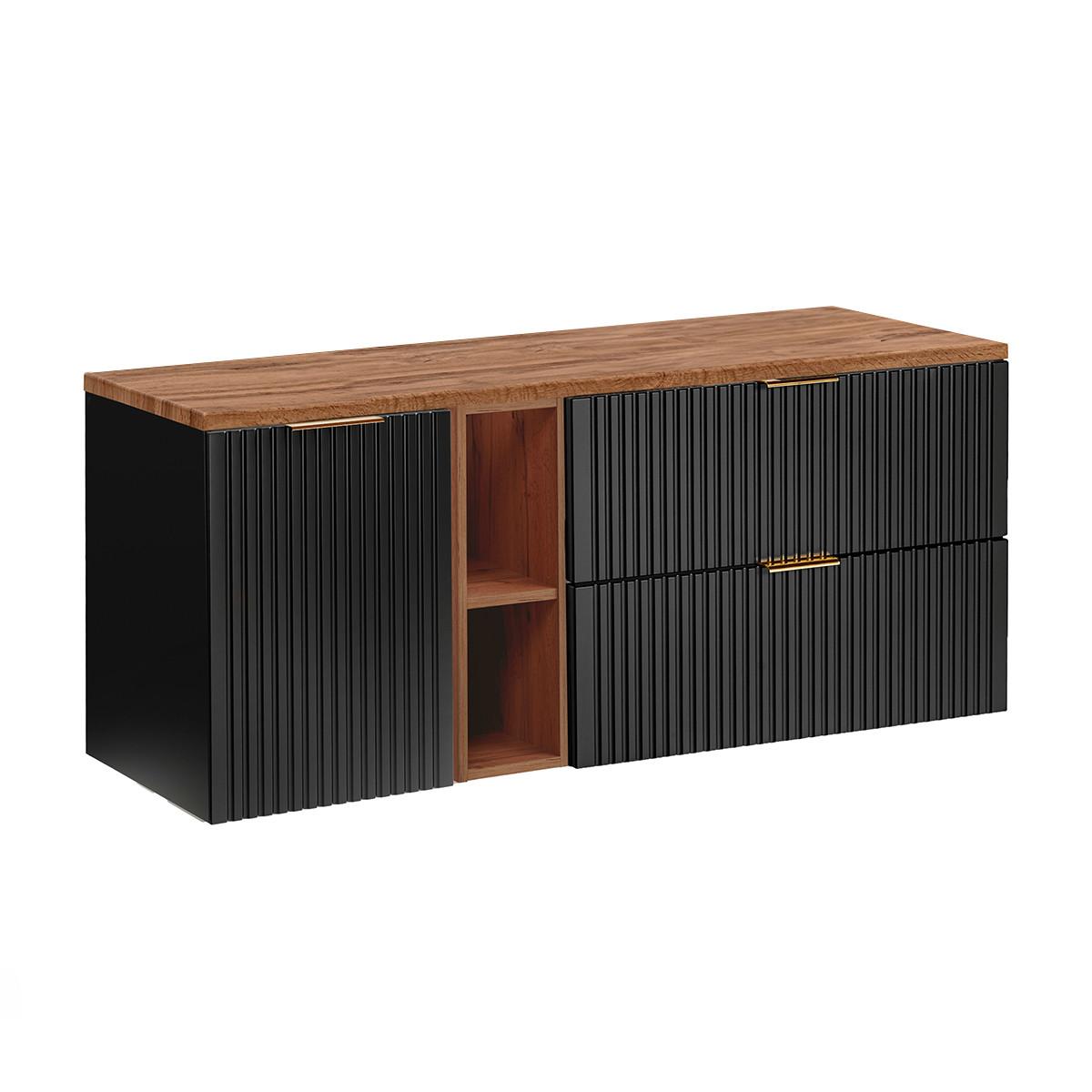 WASCHTISCHUNTERSCHRANK 140.8cm Adriel Schwarz und Holz - Schwarz, Holzwerkstoff (140.8/59/46cm) - Petits-meubles