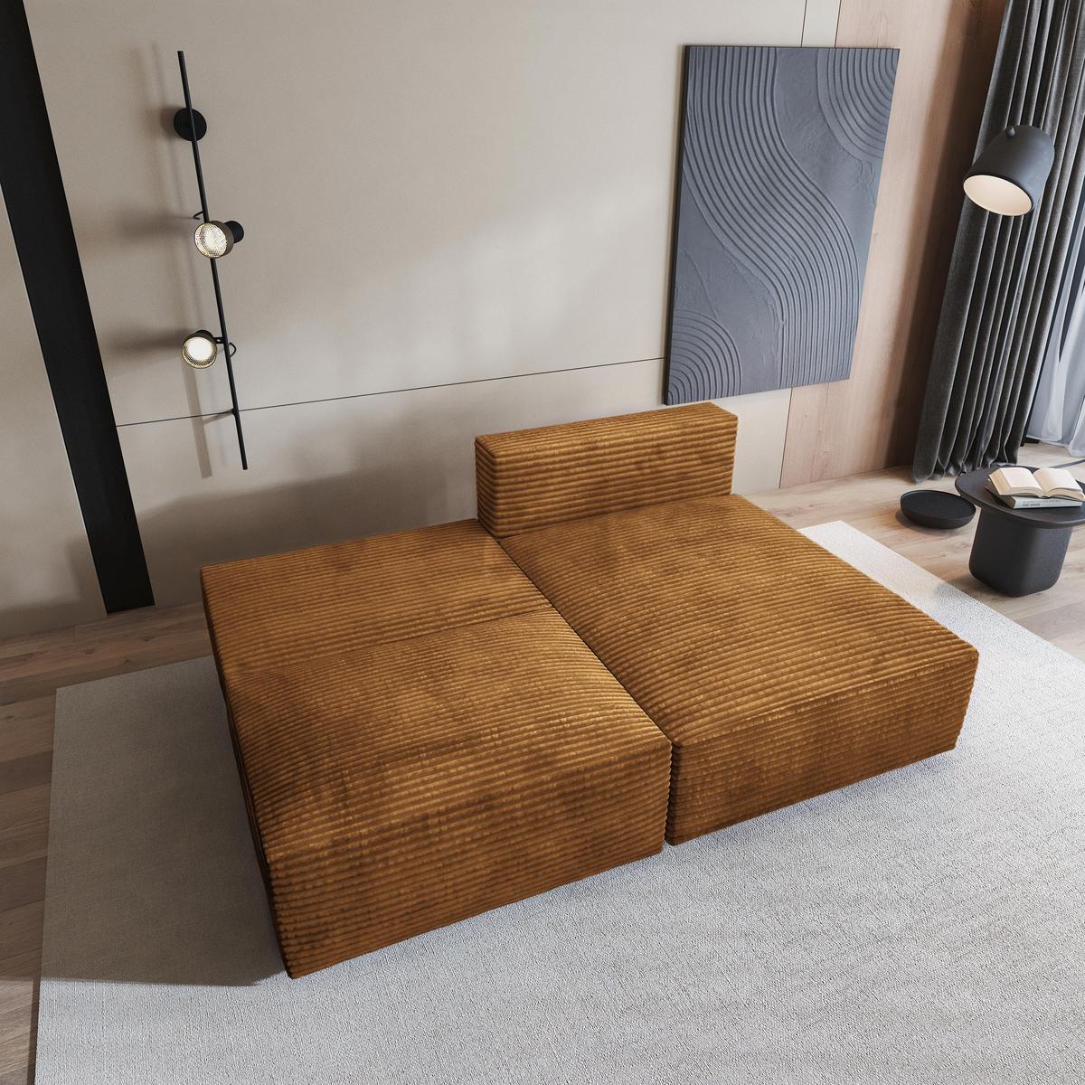 ECKSOFA FIORO Kupferfarben Kordstoff mit Schlaffunktion - Kupferfarben, Holz (204/148cm) - MASSENO