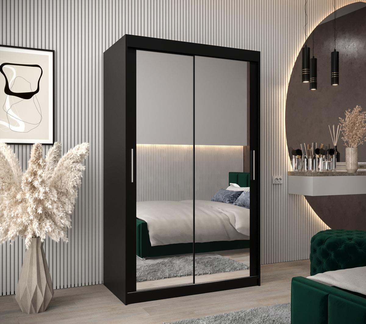SCHWEBETÜRENSCHRANK 200/120/62 2-türig - Silberfarben/Schwarz, Holz/Kunststoff (120/200/62cm) - MÖBEL KRYSPOL
