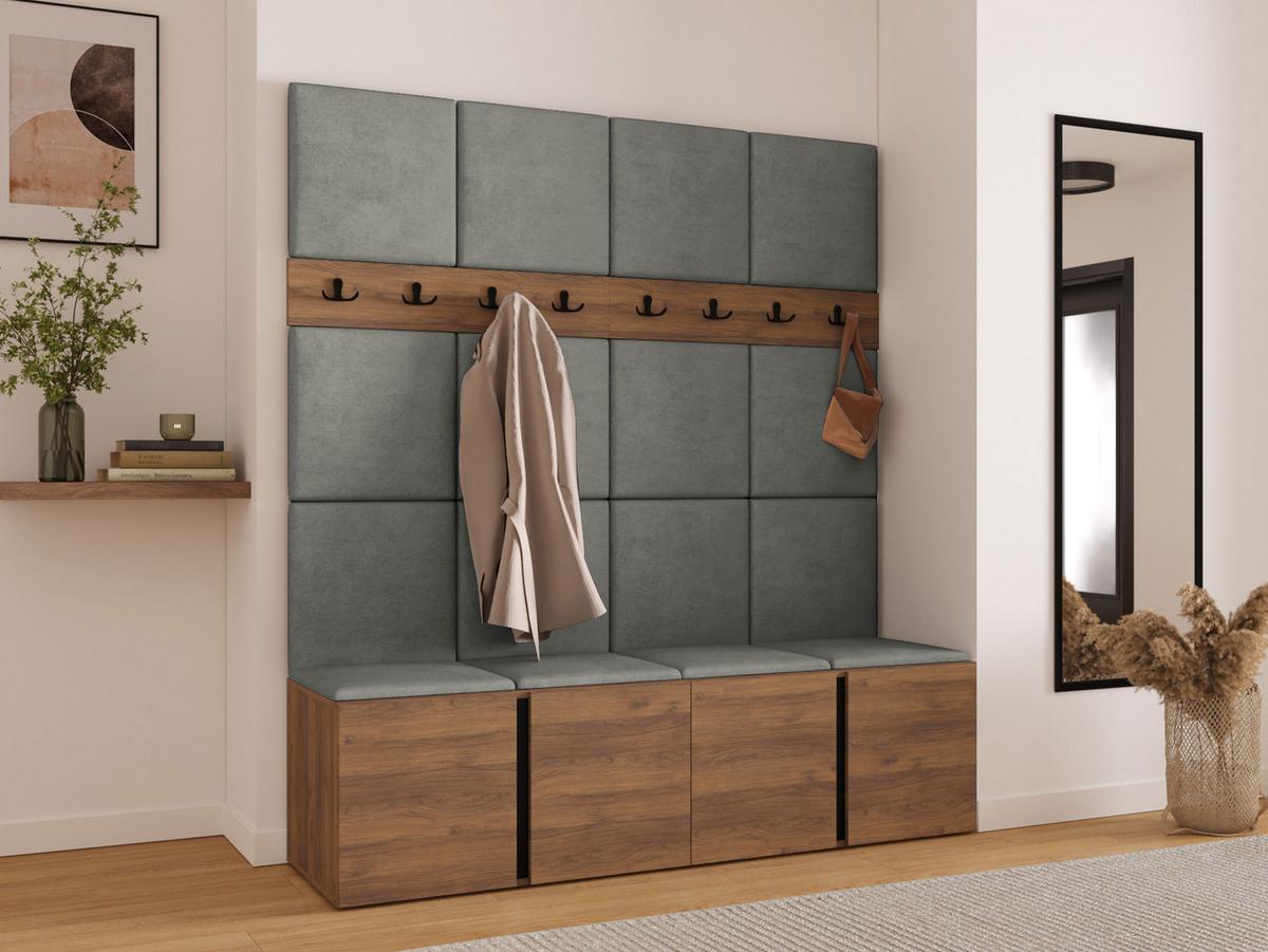 GARDEROBEN-SET Orion V - Nussbaumfarben/Grau, Holzwerkstoff/Kunststoff (168/186/46cm) - MIRJAN24