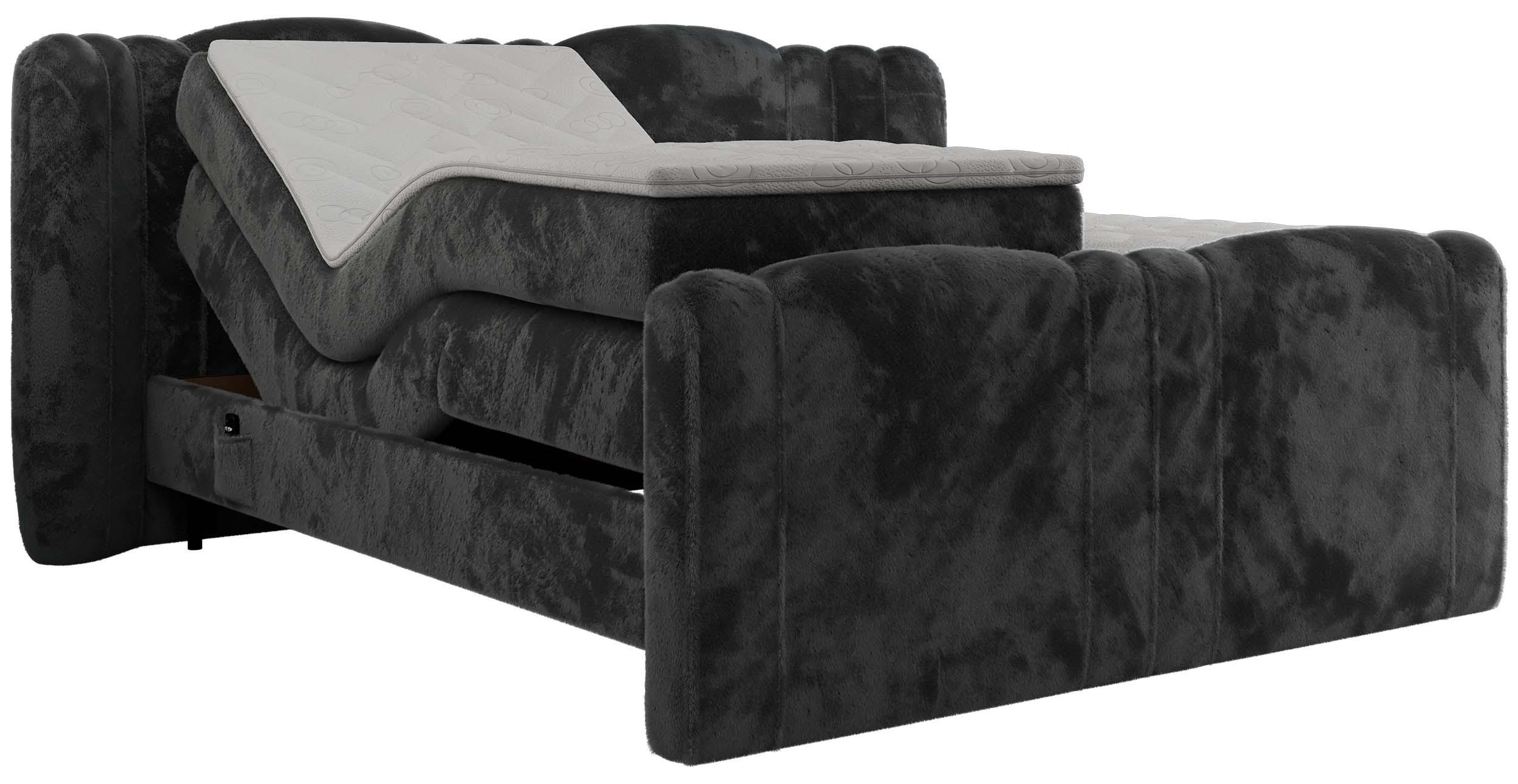 BOXBETT FORTINA 140/200 - Dunkelgrau Plüsch - H4 - Dunkelgrau, Holz/Textil (140/200cm) - MKS