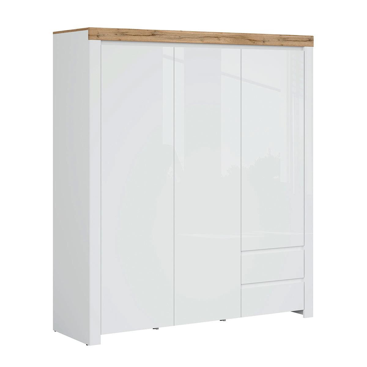 SCHRANK 3 Türen Hella Weiß und Holz - Weiß, Holzwerkstoff (180/203/56cm) - Petits-meubles