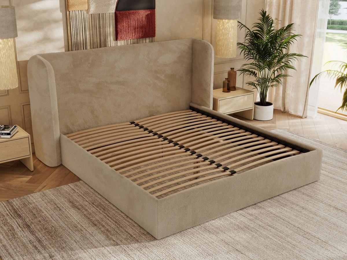 POLSTERBETT EMORA CLASSIC 160/200 - Beige Plüsch - Multipocket-Matratze - Beige, Textil (160/200cm) - MKS