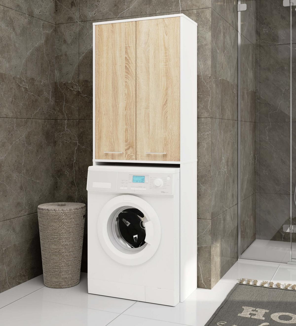 BADKOMMODE Weiß, Eiche Sonoma 180/64/30 - Weiß/Sonoma Eiche, Holzwerkstoff (64/180/30cm) - RAUMHIRSCH FURNITURE