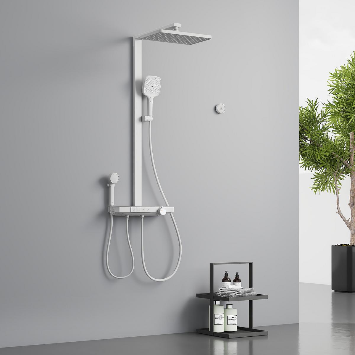 ÜBERKOPFBRAUSESET mit Thermostat und 4 Wasserauslässen 40,9/60/105 cm - Weiß, Metall (40/113/58cm) - EMKE