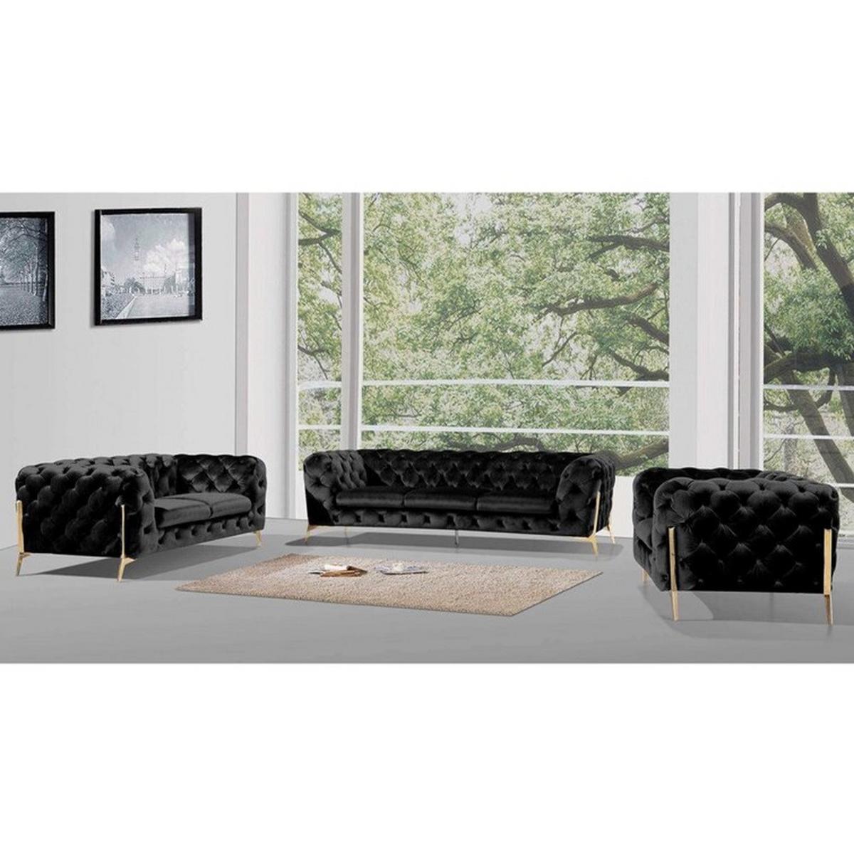SITZGARNITUR 3+2+1 Chesterfield Lexi Schwarz Samt - Goldfarben/Schwarz, Holz/Textil (243/75/100cm) - S-Style Möbel