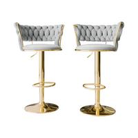 BARHOCKER-SET Muz BS-1141 (2 Stück in Samt) - Goldfarben/Grau, Textil/Metall (50/98/48cm) - MIRJAN24