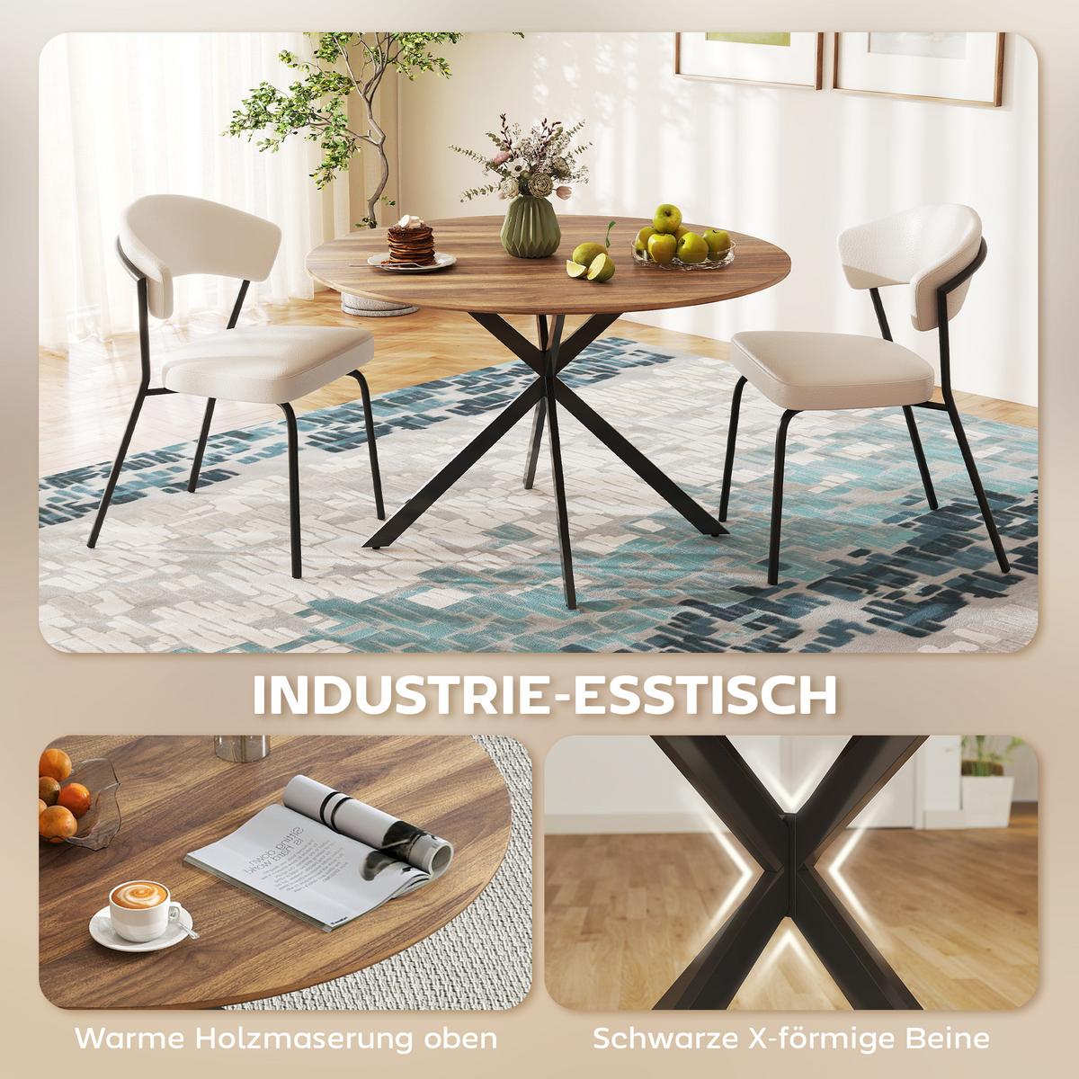 RUNDER Esstisch für 4 Personen, Küchentisch im Industriestil, Dunkelbraun - Braun, Metall (120/120/75cm) - HOMCOM