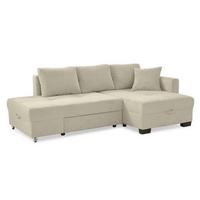 ECKSOFA Doppelbett mit Bettkasten, seitenverkehrt montierbar B247/T155/H87 cm, Liegefläche 183x207 cm, Cord Beige Grau / 15215 - Greige/Schwarz, Kunststoff/Textil (247/155cm) - luma-home