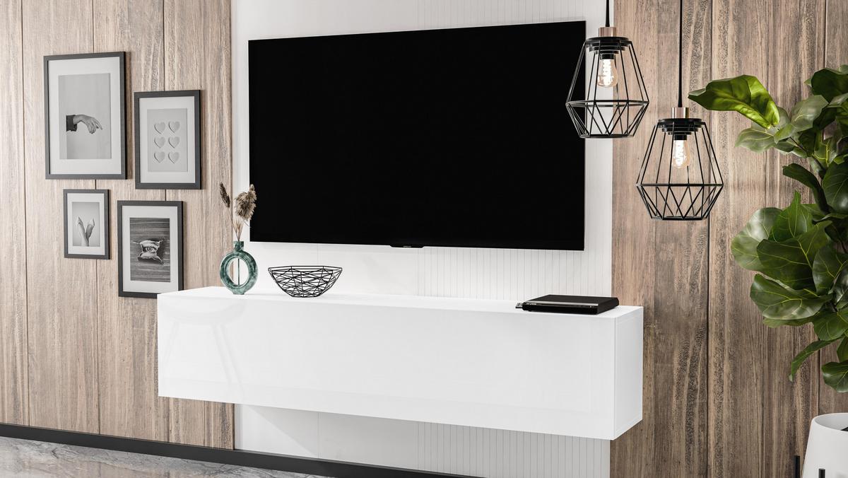 LOWBOARD ZIVOLLI 160 Weiß 160/34/32 cm – TV-Schrank für Wandmontage - Weiß, Holzwerkstoff/Kunststoff (160/34/32cm) - AX Living