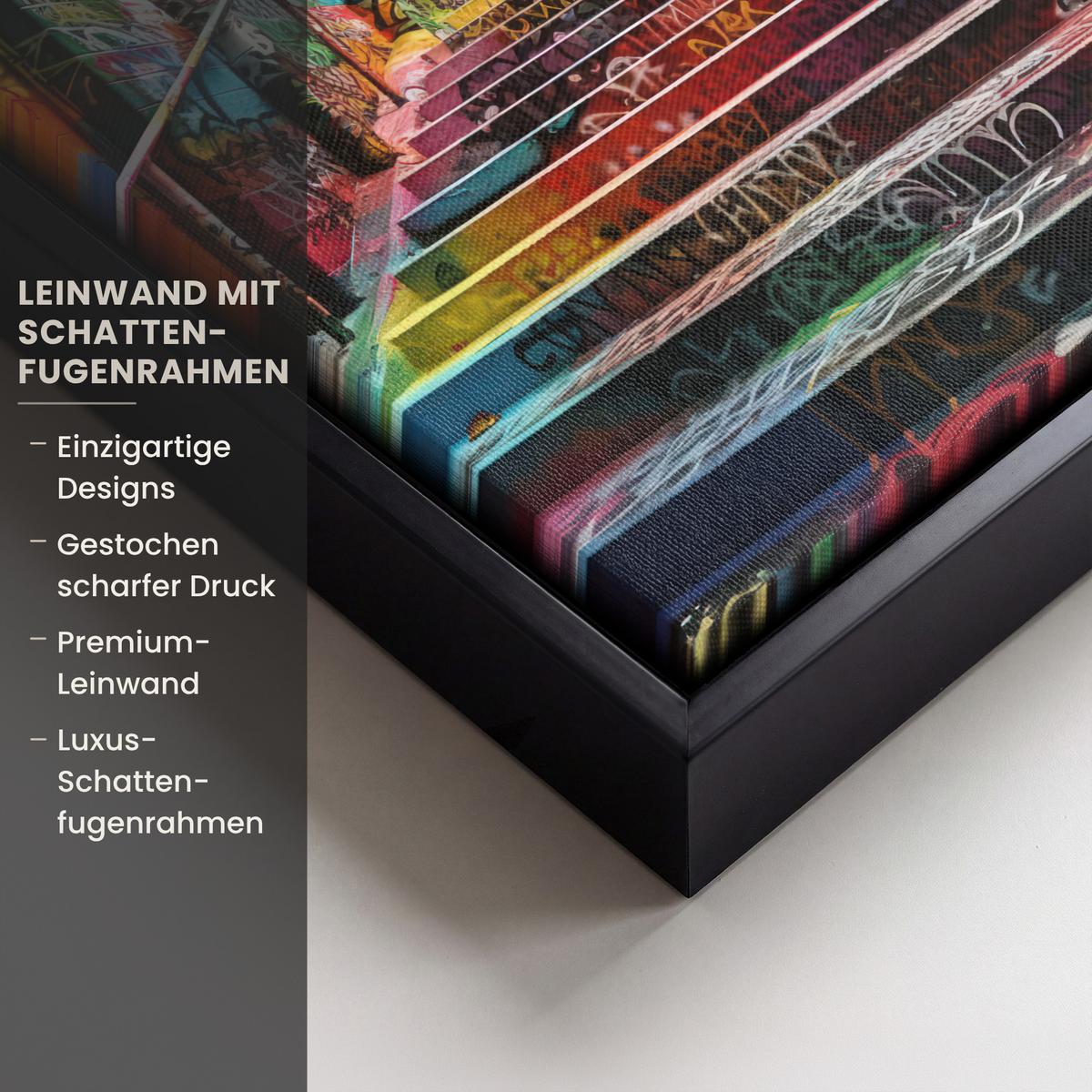 LEINWAND Bilder mit Rahmen - Treppe - Graffiti - Farben - Kunst - 20x20 - Multicolor, Textil (20/20cm) - MuchoWow
