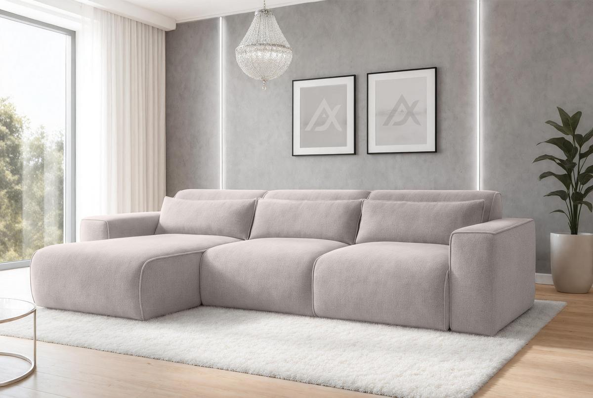 ECKSOFA L Form Ruyam Creme 310/165/78 cm – Schlaffunktion Links - Creme/Schwarz, Kunststoff/Textil (170/310cm) - AX Living