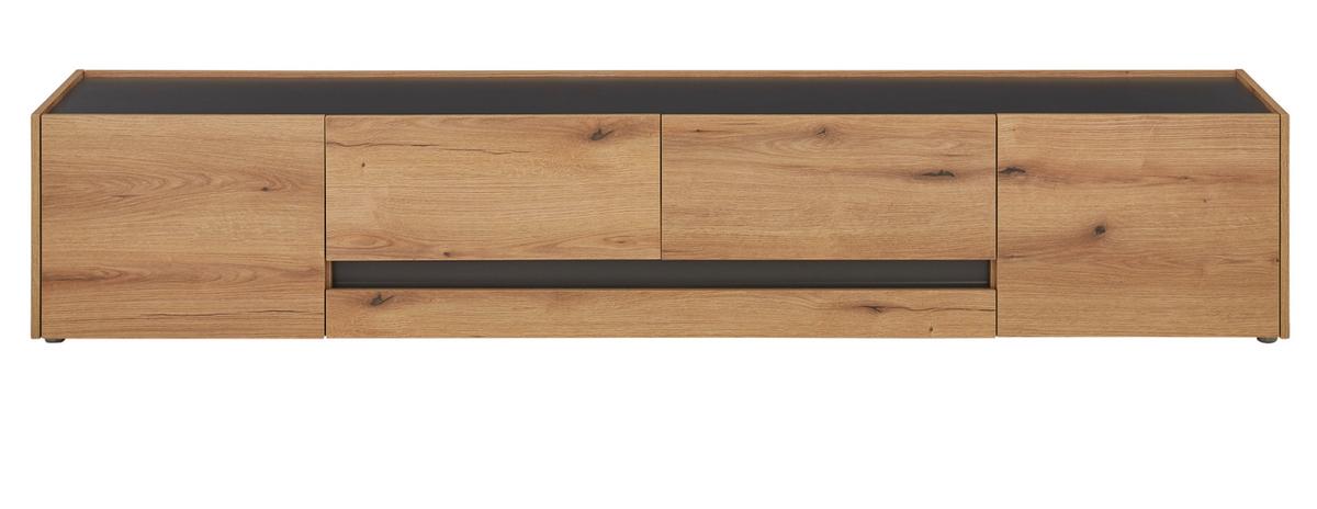 TV-LOWBOARD Eiche Evoke, grau 223 cm, großer TV Unterschrank mit viel Stauraum - Eichefarben/Schwarz, Holzwerkstoff/Kunststoff (223/40/45cm) - Furn.Design