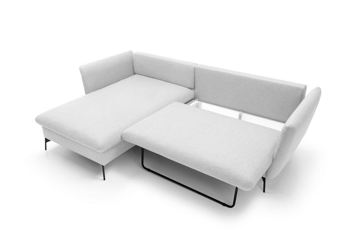 ECKSOFA FERRO Grau Geflochtener Stoff mit Schlaffunktion - Grau, Holz (258/167cm) - MASSENO