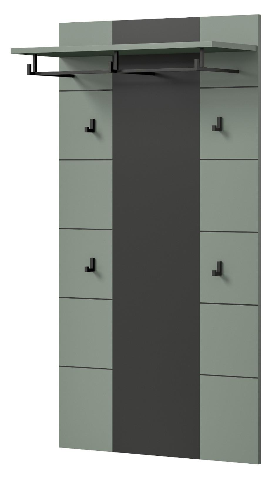 GARDEROBENPANEEL Salbei Grün und Grau, Wandgarderobe 80 x 141 cm mit Kleiderstange - Salbeigrün/Dunkelgrau, Holzwerkstoff (80/141/29cm) - Inn.Furn