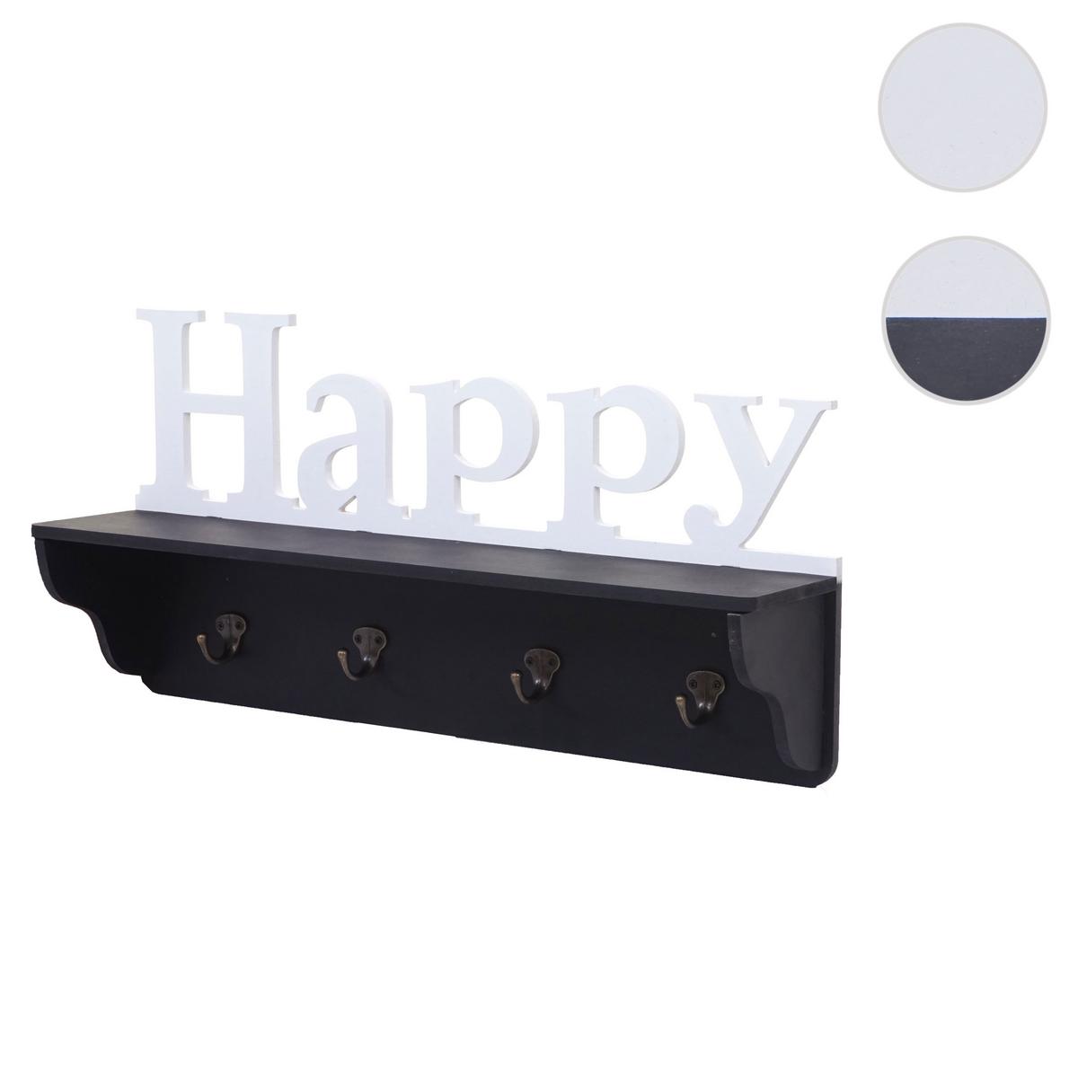 WANDGARDEROBE HAPPY 4 HAKEN Schwarz, Reinweiß - Schwarz/Weiß, Holz (60/30/13cm) - MCW