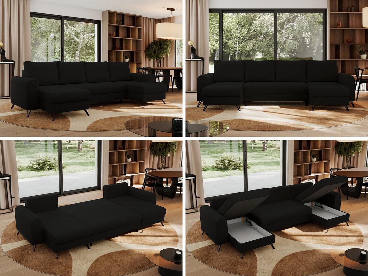 WOHNLANDSCHAFT AXEL U Boucle Schwarz - Schwarz, Textil/Metall (312/90/140cm) - MKS
