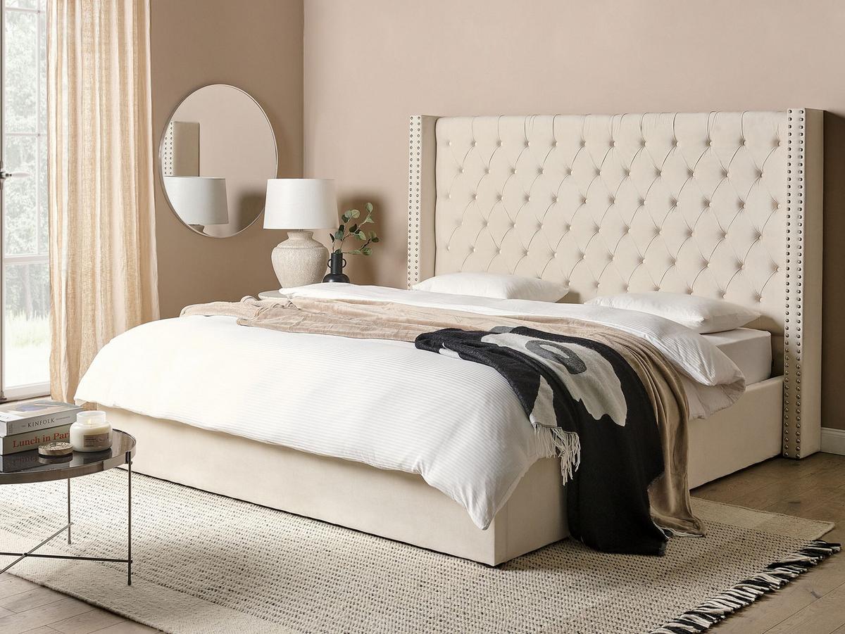 POLSTERBETT 180/200cm Cremeweiß Lubbon - Creme, Textil (180/200cm) - Beliani