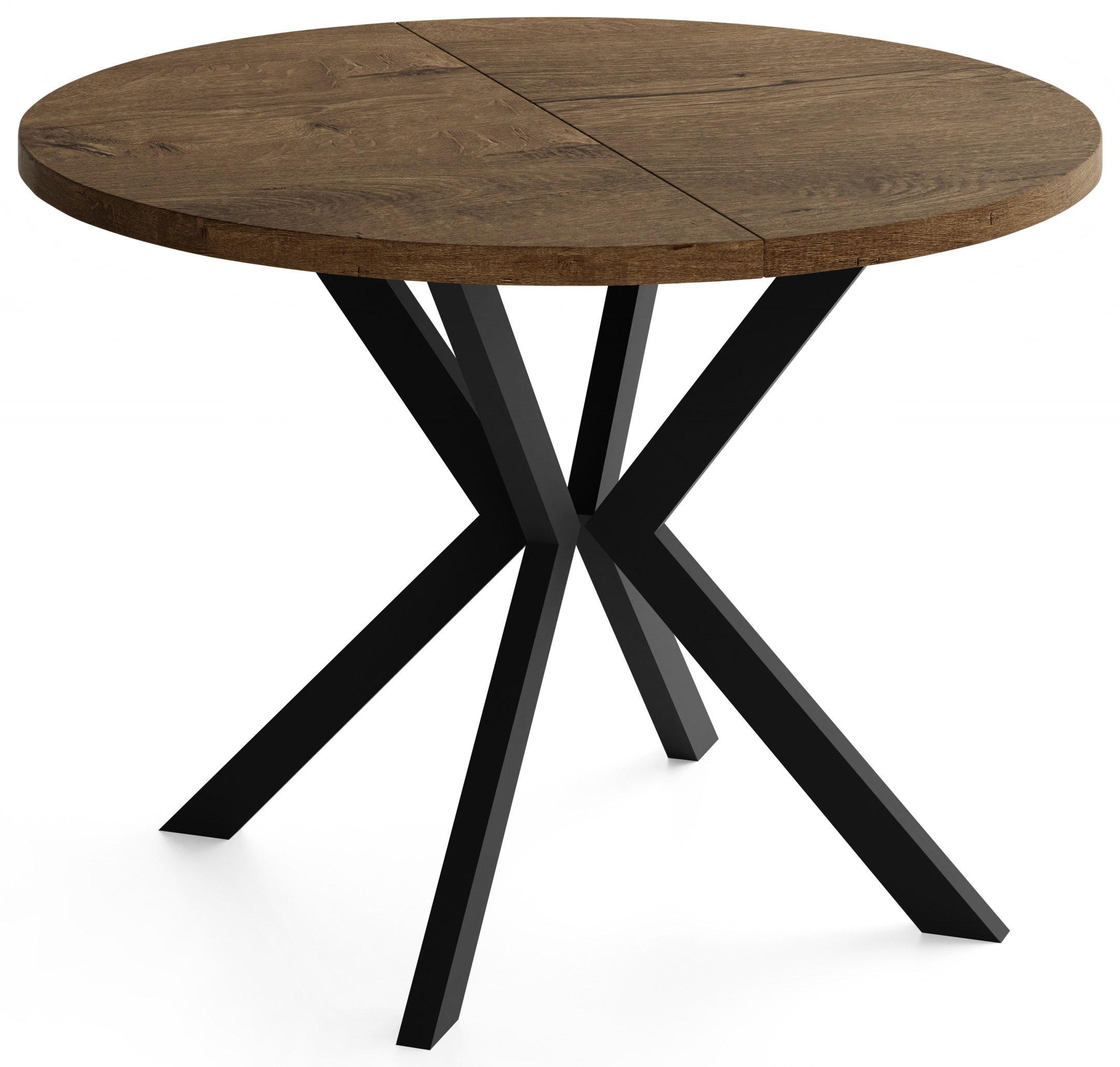ESSTISCH Valeo runder ausziehbarer, Lefkas Eiche 120-200/120/76 cm - Alteiche/Schwarz, Holzwerkstoff/Metall (120/200/76cm) - WFL GROUP