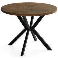 ESSTISCH Valeo runder ausziehbarer, Lefkas Eiche 120-200/120/76 cm - Alteiche/Schwarz, Holzwerkstoff/Metall (120/200/76cm) - WFL GROUP