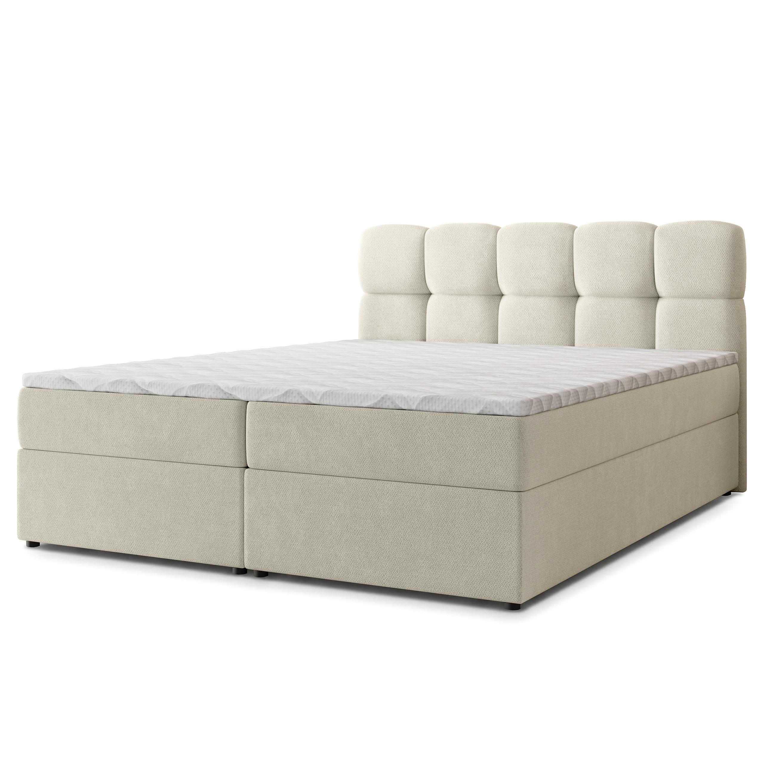 BOXBETT MERU 160x200 cm mit Matratze und Topper - Creme - Creme, Holz (160/200cm) - MASSENO