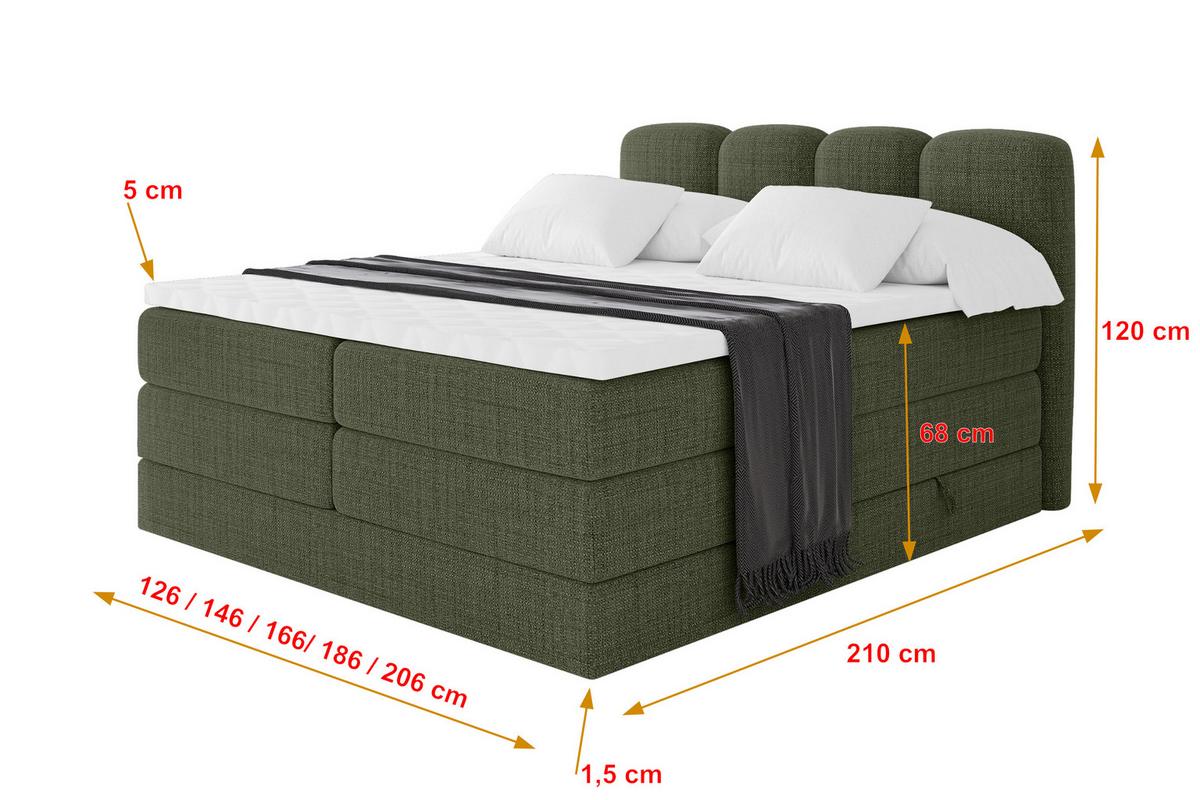 BOXBETT mit Matratze H3|H4 - NINA KING - 200x200 cm - Grün - Grün, Holzwerkstoff (200/200cm) - ALTDECOR