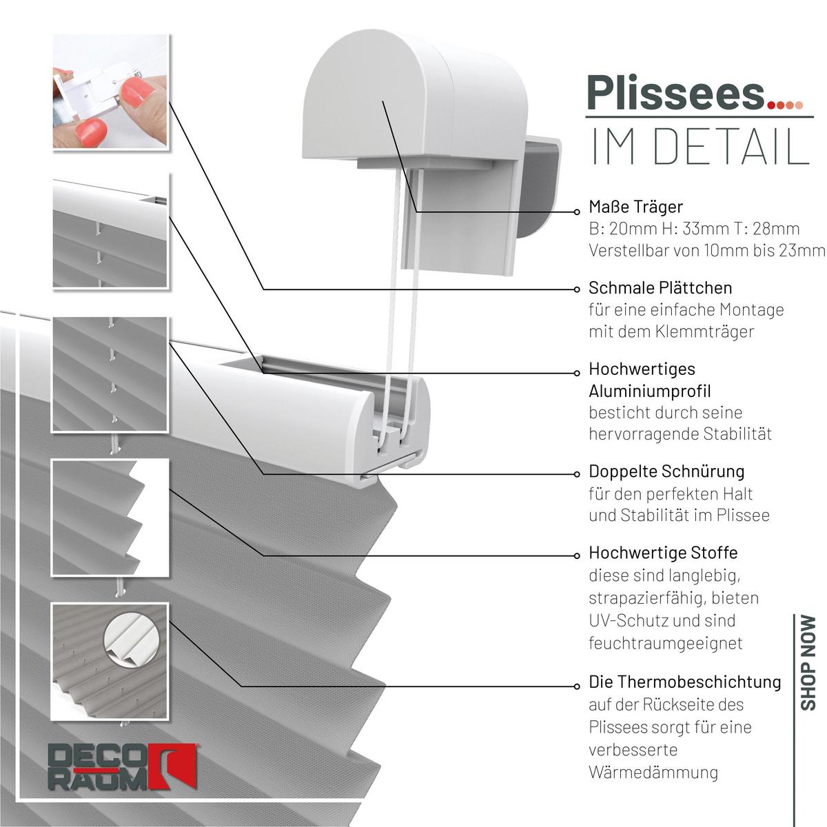 PLISSEE Thermo Basic 75 x 150cm Klemmfix ohne Bohren - Grau, Textil (75/150/150cm) - Deco-Raum