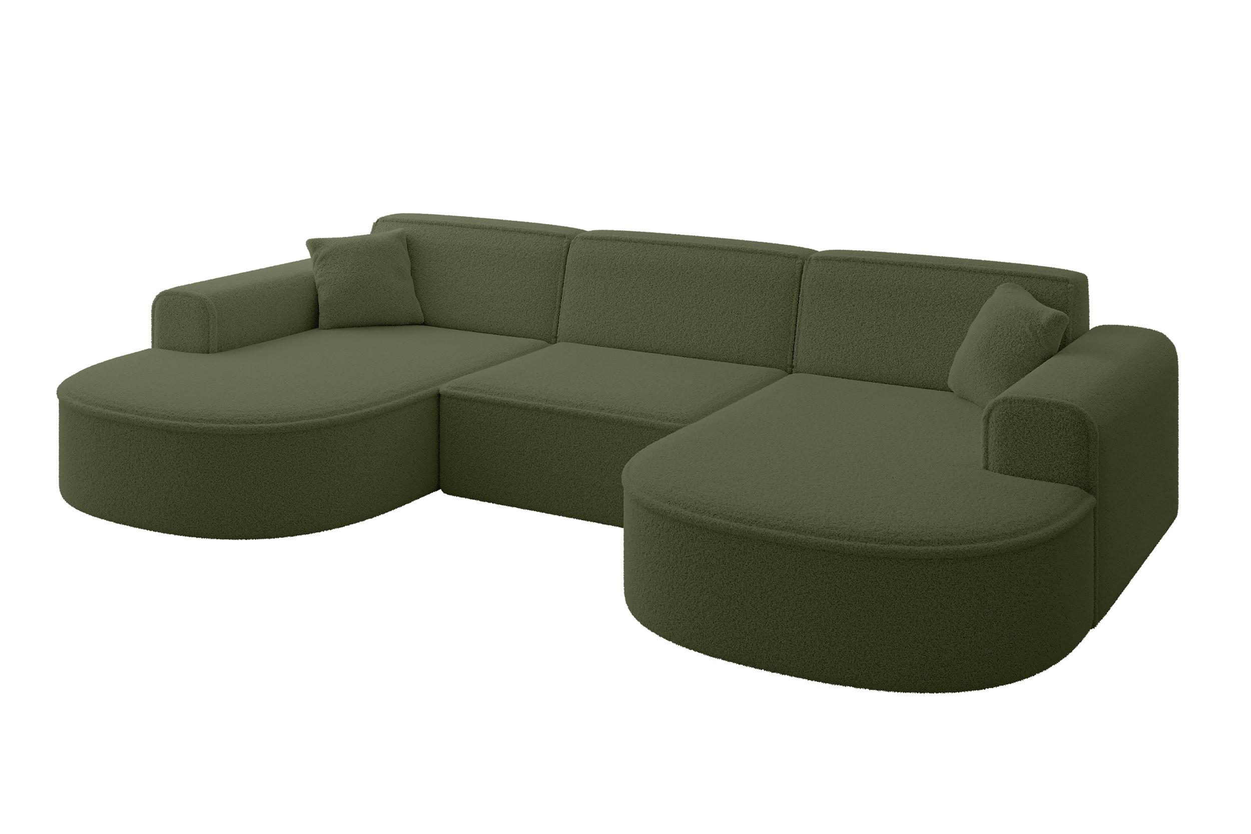 WOHNLANDSCHAFT MARI-U1 - 303x171x79 cm Grün Bouclé - Schwarz/Grün, Holzwerkstoff/Kunststoff (303/79/171cm) - ALTDECOR