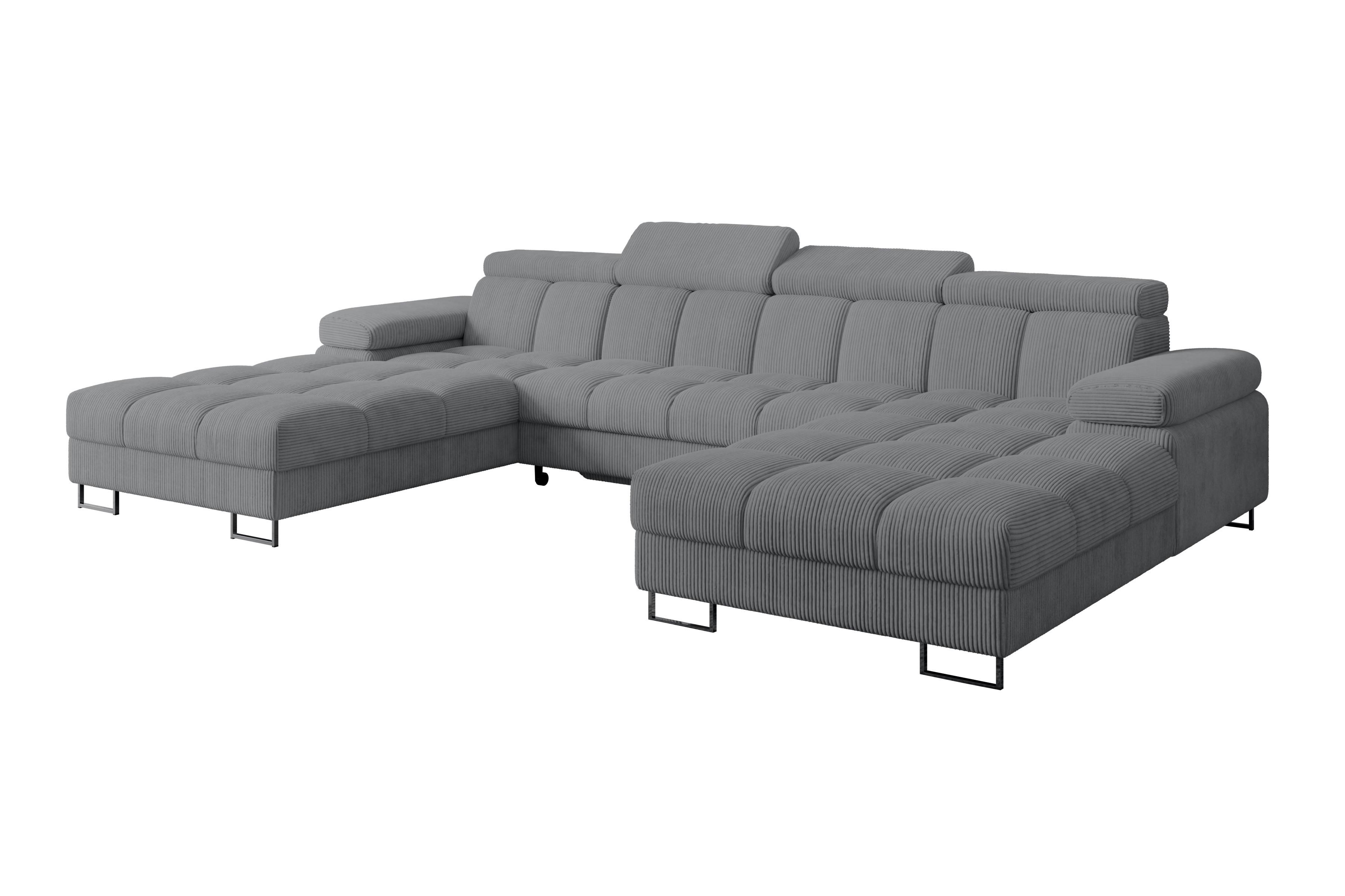 WOHNLANDSCHAFT mit Schlaffunktion und Bettkasten COMA U2 345x203x79 Dunkelgrau Cord - Graphitfarben, Holzwerkstoff/Textil (345/79/203cm) - ALTDECOR