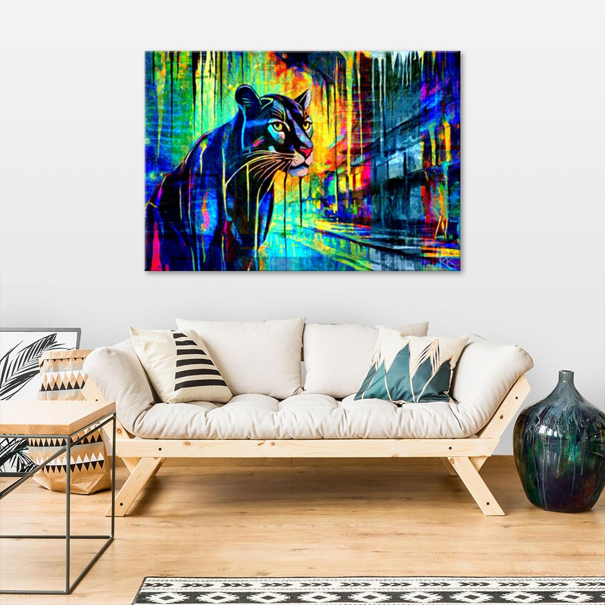 WANDBILD panther tiere abstraktion - Lila, Textil (60/40cm) - Feeby