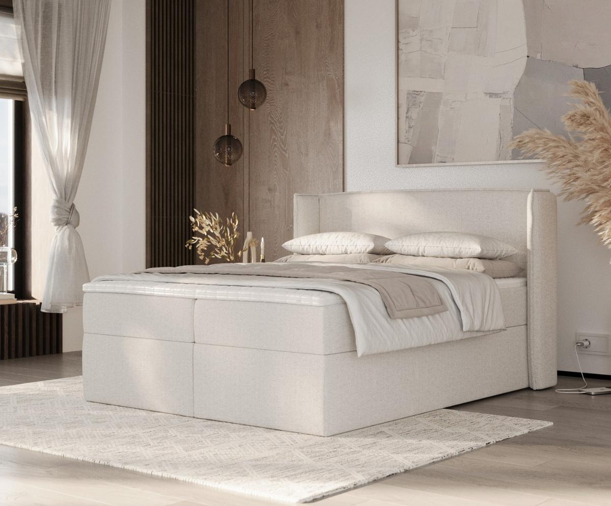 BOXBETT Viva 200/200 cm Hellbeige im Riva Stoff - Beige/Schwarz, Holz/Holzwerkstoff (200/200cm) - AltaBeds