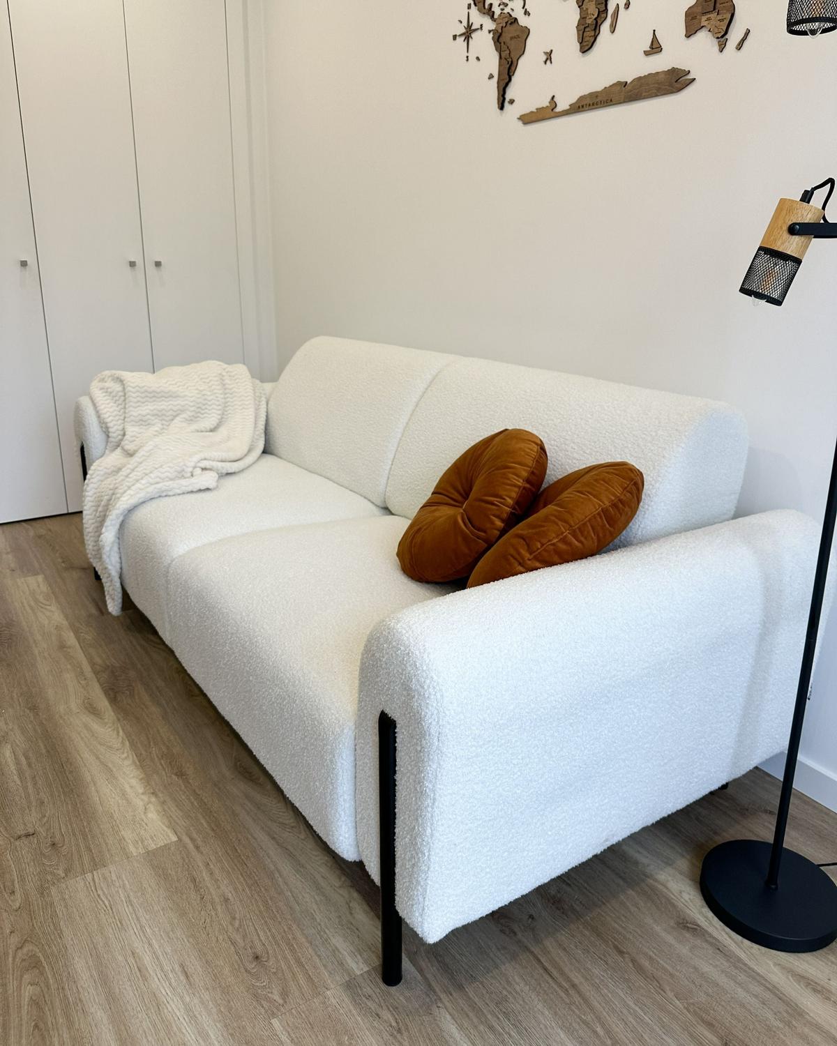 3-SITZER-SOFA Bouclé weiß Askim - Schwarz/Weiß, Textil (207/87/89cm) - Beliani