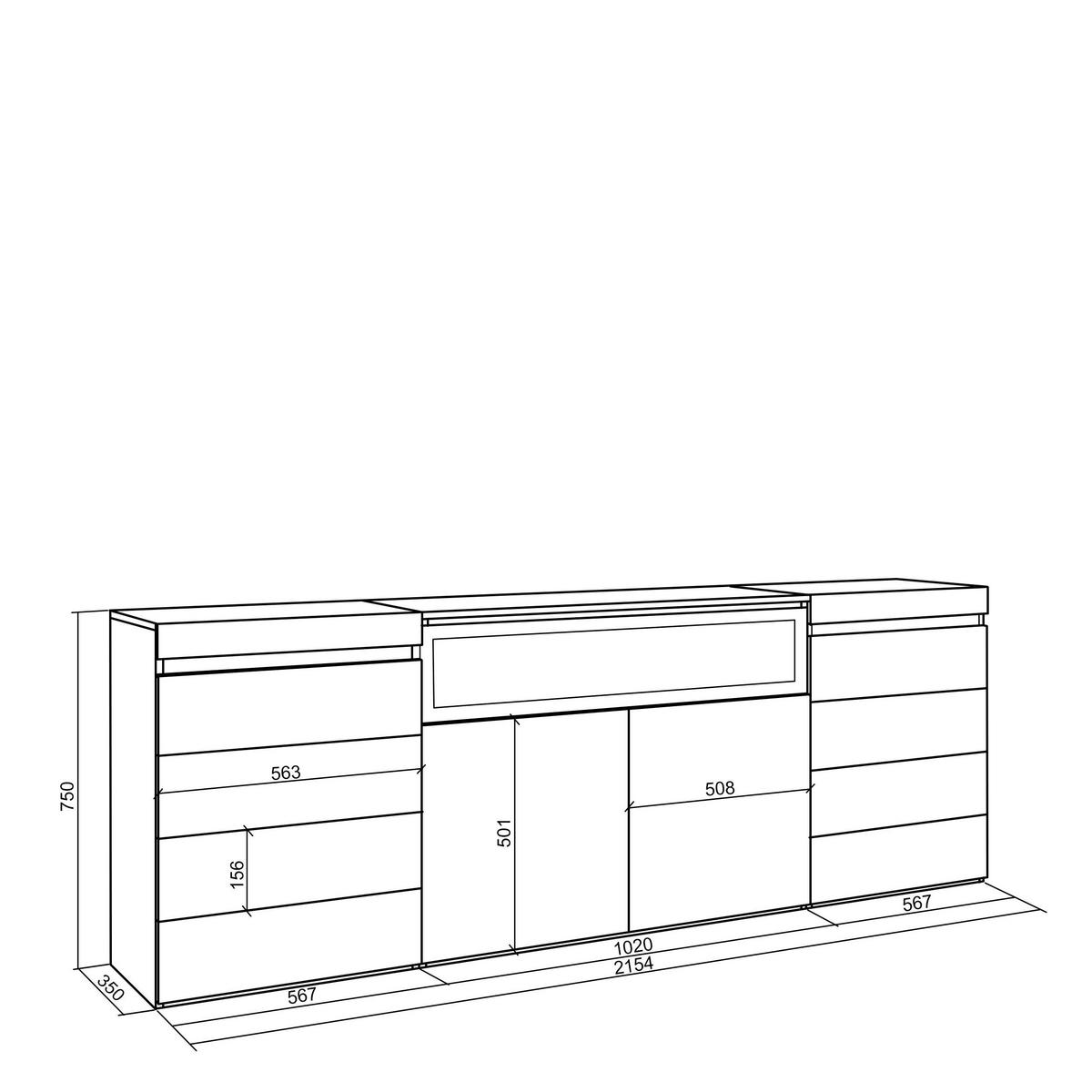 KOMMODE mit Schubladen, Elektrokamin, eiche, 214/35/75cm - Eichefarben/Beige, Holzwerkstoff (214/75/35cm) - Skraut Home
