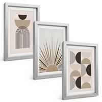BILDER SET 3er Set - 20x30 cm Silberner Rahmen - Abstrakte Formen beige braun - Silberfarben, Kunststoff (20/30cm) - TULUP
