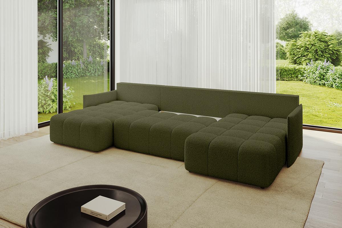 WOHNLANDSCHAFT LONLI-U 355x189x68 Grün Bouclé - Olivgrün, Holzwerkstoff/Kunststoff (355/68/189cm) - ALTDECOR