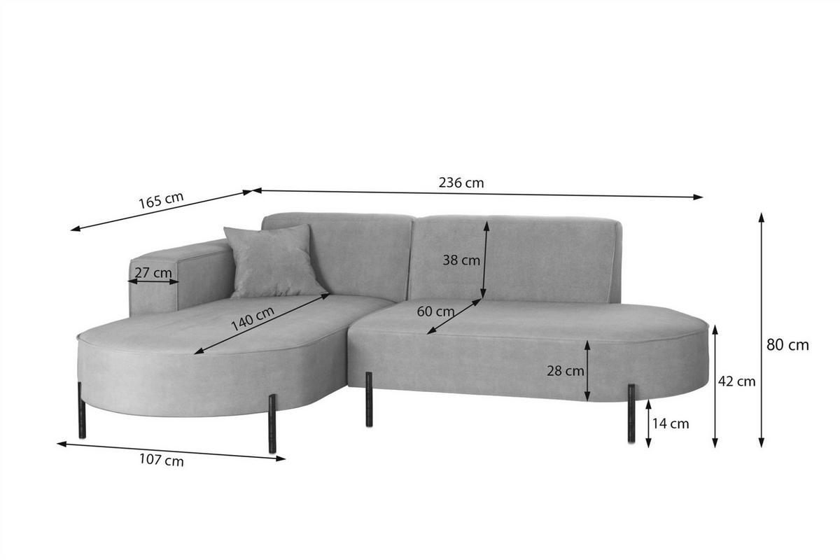 ECKSOFA Valencia Xs - Kupferfarben, Holzwerkstoff/Textil (236/165cm) - Fun Möbel