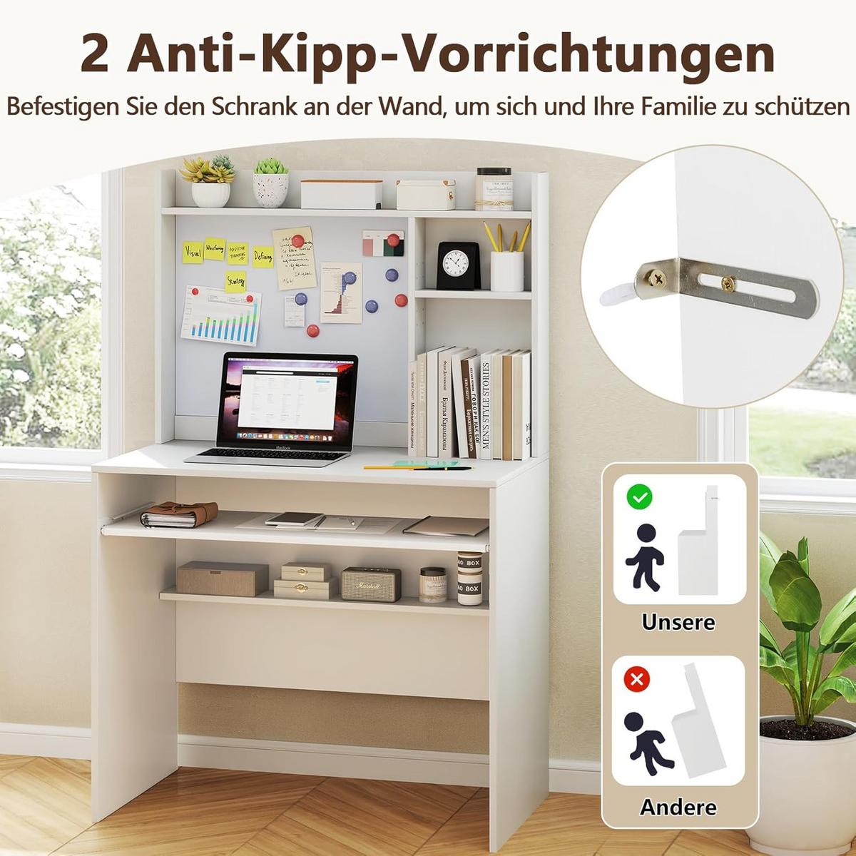 COMPUTERTISCH weiß - Weiß, Holzwerkstoff (50/89/138cm) - COSTWAY