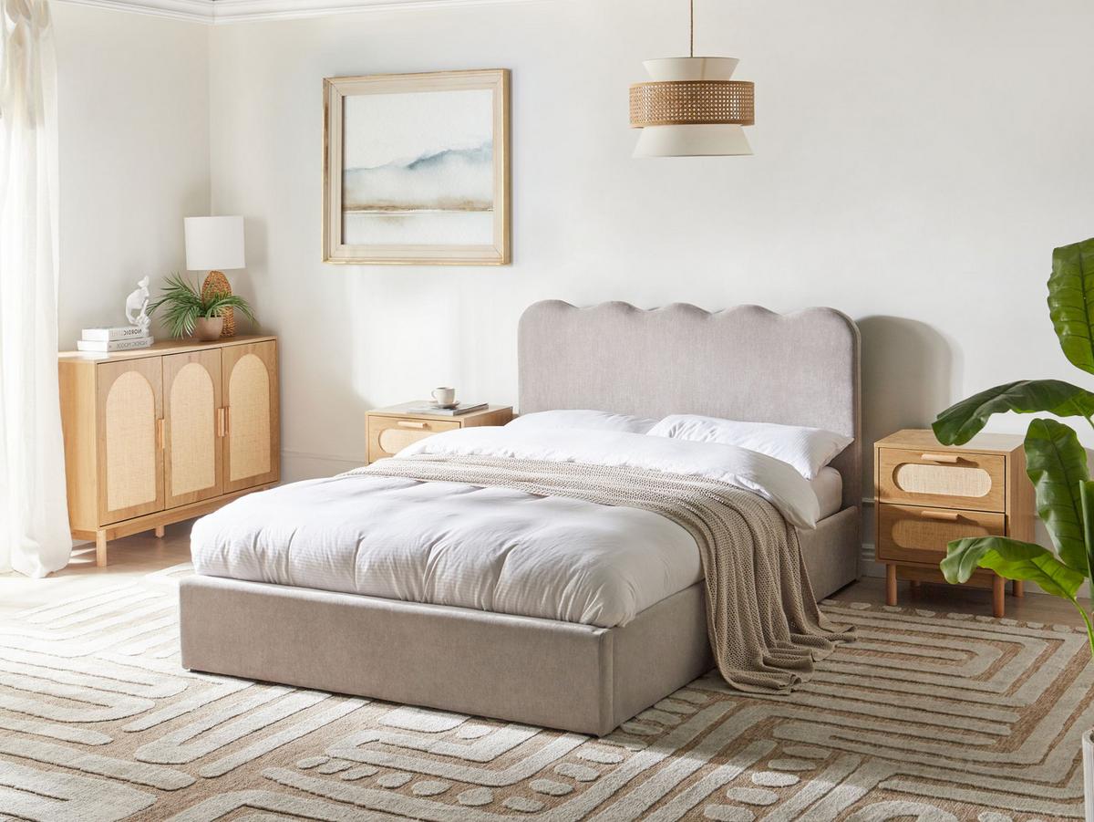 BETT mit Stauraum 140/200 cm Chenillegewebe Taupe Nanterre - Taupe, Textil (140/200cm) - Beliani