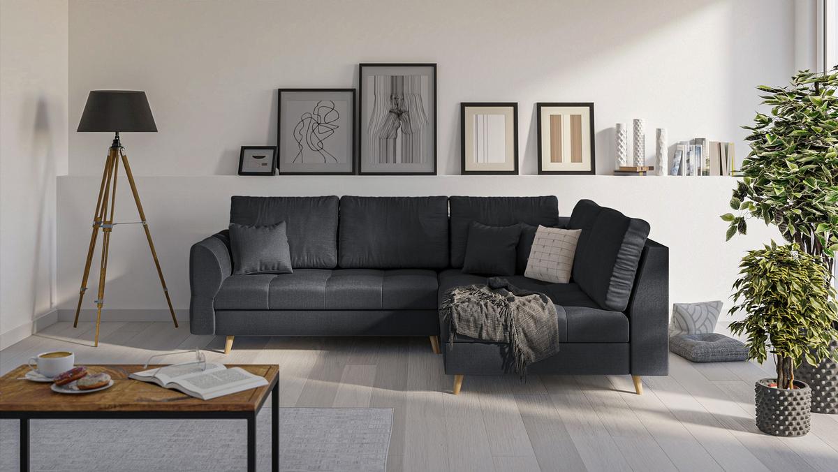 ECKSOFA Lorine Mikrofaser Anthrazit - Hellbraun/Anthrazit, Buchenholz/Textil (231/161cm) - S-Style Möbel