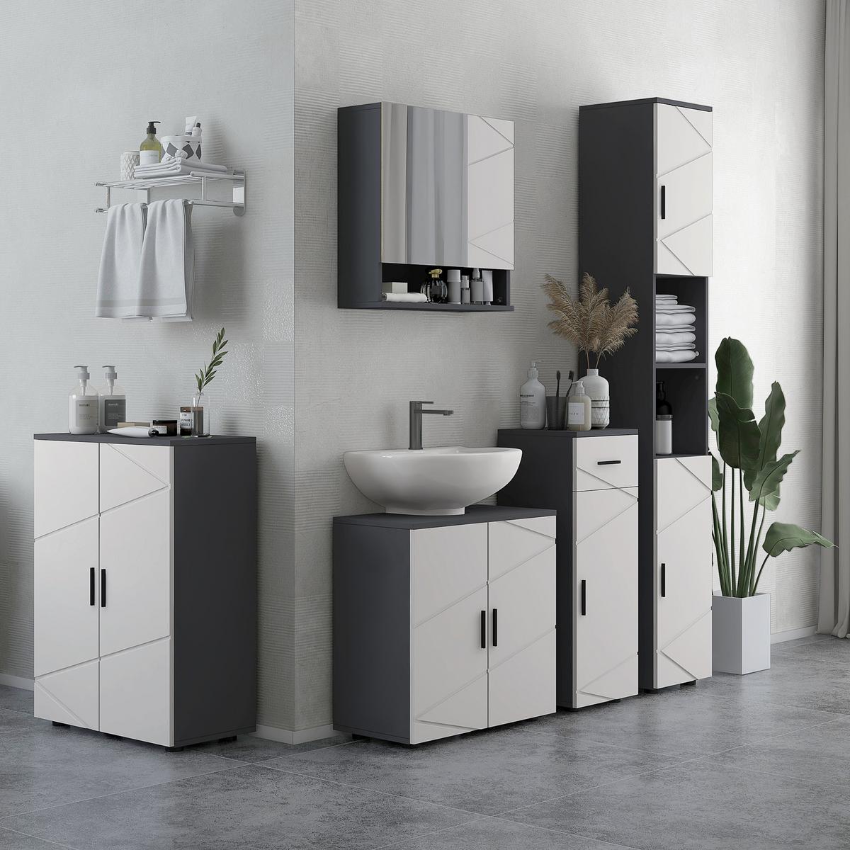 SPIEGELSCHRANK Spanplatte Glas Grau - Grau, Holzwerkstoff (55/55/17cm) - Kleankin
