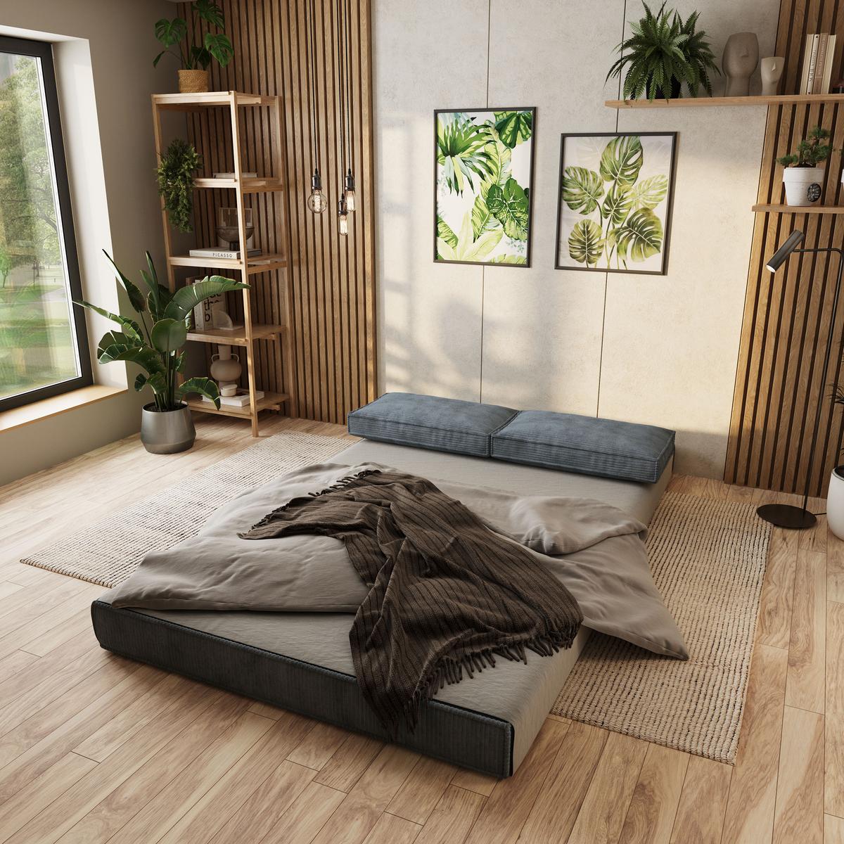 ECKSOFA ANKO modulares Boneless Sofa mit Schlaffunktion Grau Cordstoff - Grau, Textil (270/160cm) - MASSENO