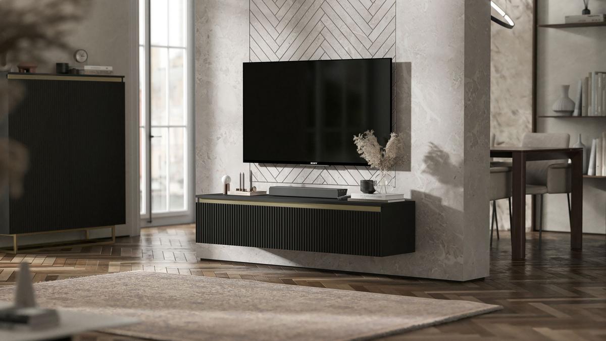 TV-SCHRANK Selene Schwarz matt Glamour 140 cm - Schwarz, Holzwerkstoff (140/30/35cm) - Meble Lindner