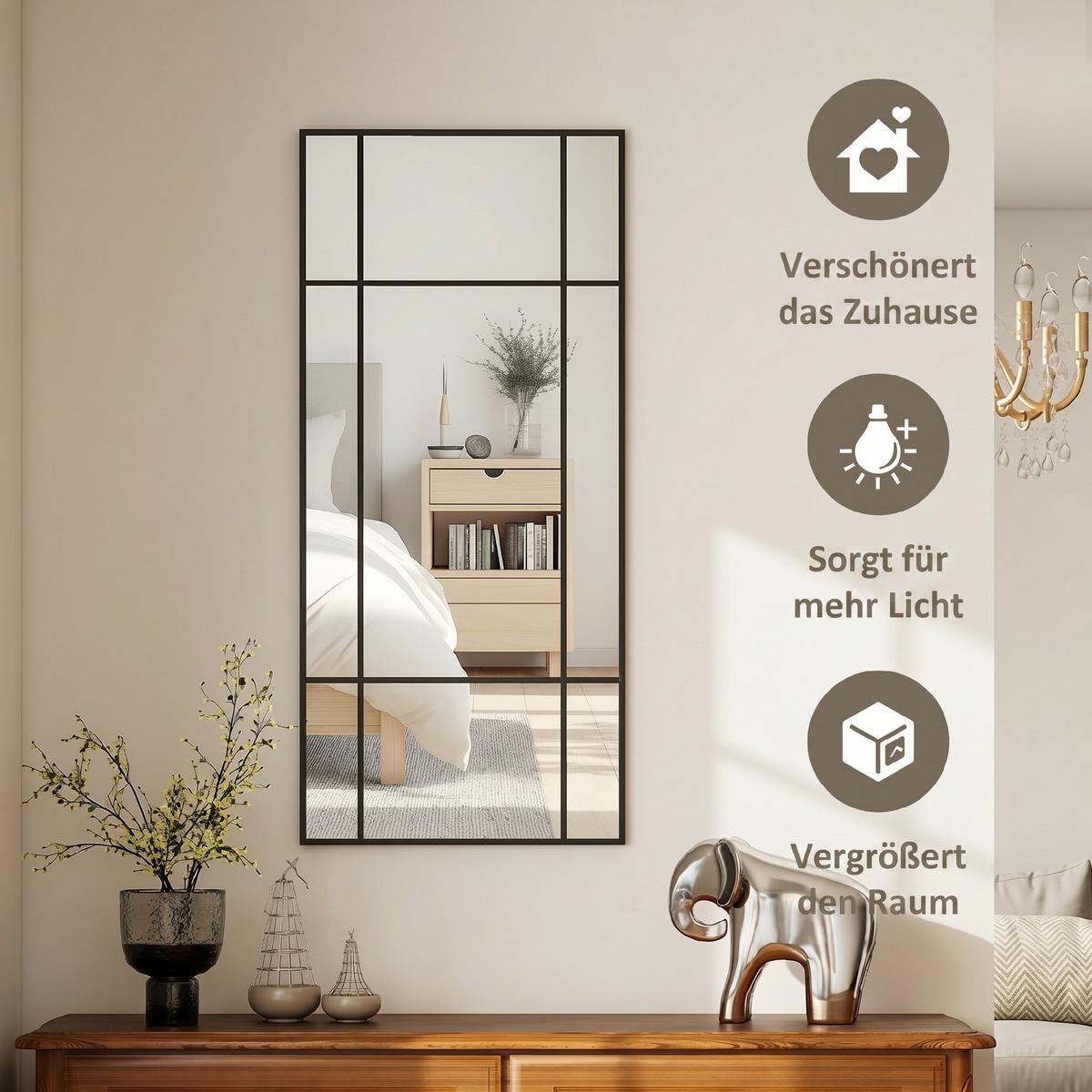 WANDSPIEGEL Glas Metall Schwarz - Schwarz, Glas (2/110/50cm) - HOMCOM