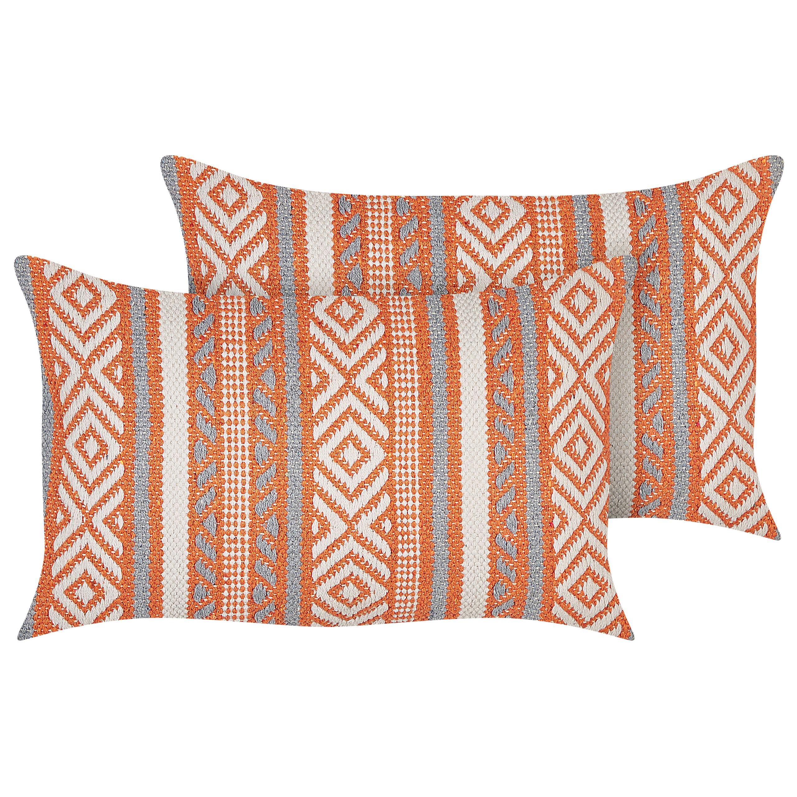 DEKOKISSEN 2er-Set Orange 50/30 cm Inula - Orange, Naturmaterialien/Textil (50/30cm) - Beliani
