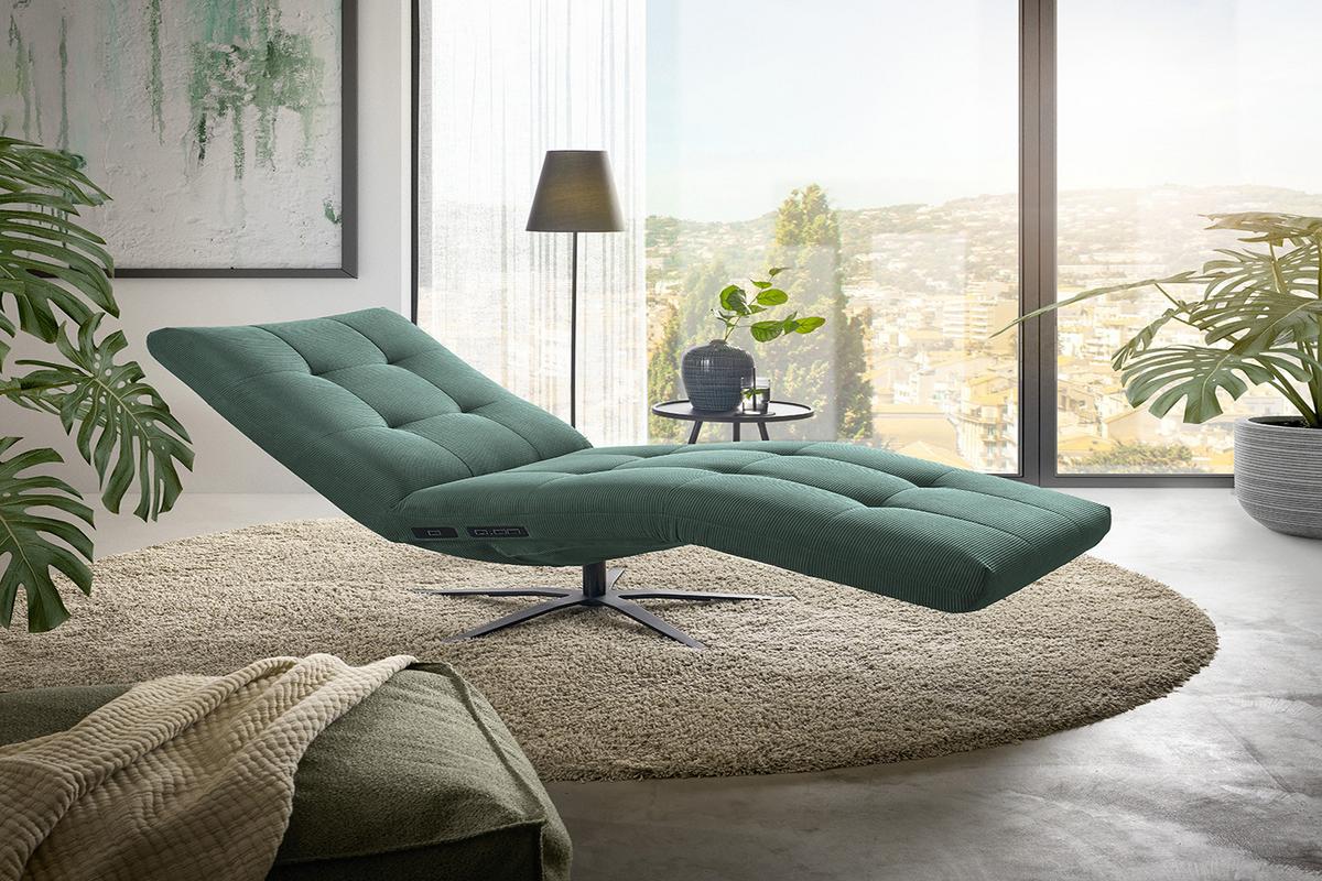 RELAXLIEGE LETICIA Smaragdgrün Cord Drehbar (360°), Relaxfunktion - Smaragdgrün/Schwarz, Textil/Metall (82/115/156cm) - KAWOLA